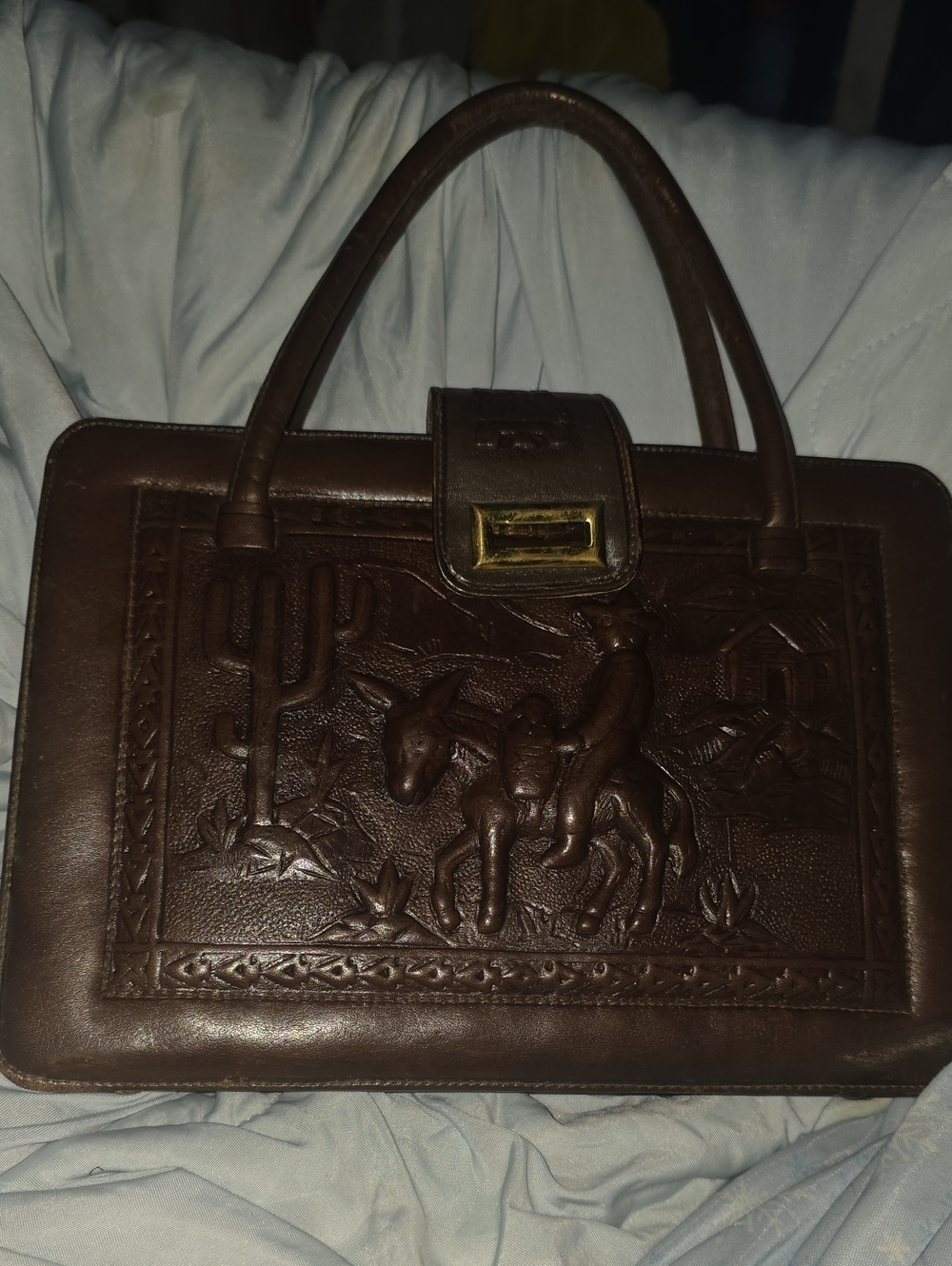 Classic Brown Embossed Leather Tote Bag. Top Knotch, Handcrafted, Purchased In T